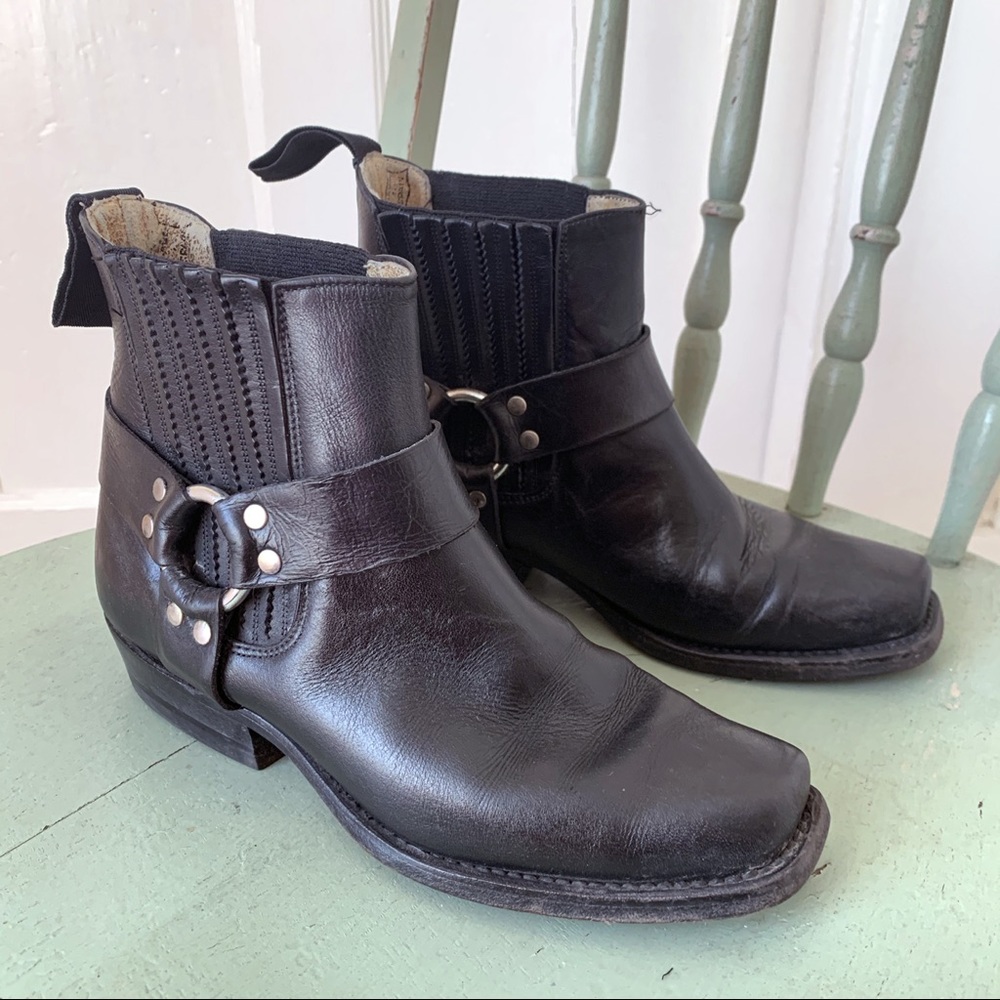 Vintage Leather Harness Ankle Boots